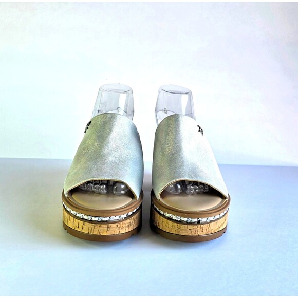 KARL LAGERFELD Paris Clarina Sandals Iridescent Leather 10 Platform Chunky Heels - Picture 6 of 12